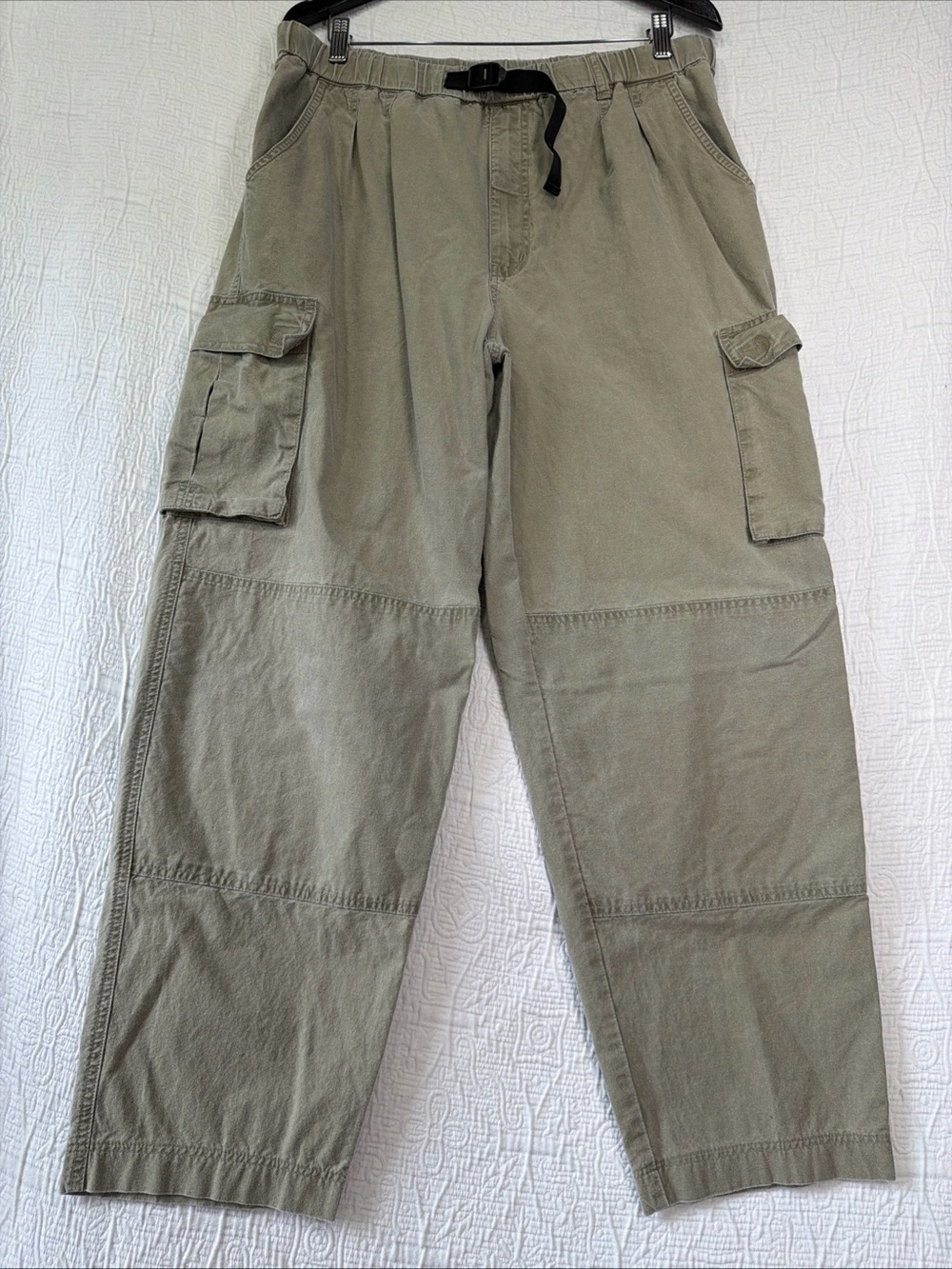 REI Vintage 90s Khaki Cargo Pants Mens Large Pull On Cotton Belted Double Knee L